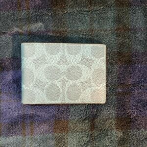 Coach Signature Print Blue Slim Bifold Wallet